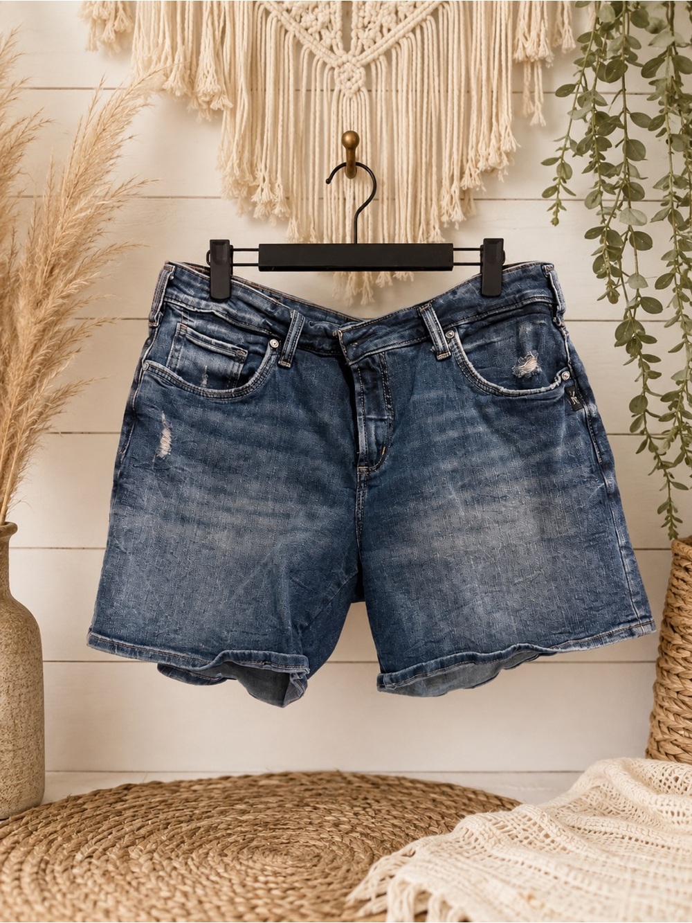 Silver Jeans Distressed Blue Denim Shorts